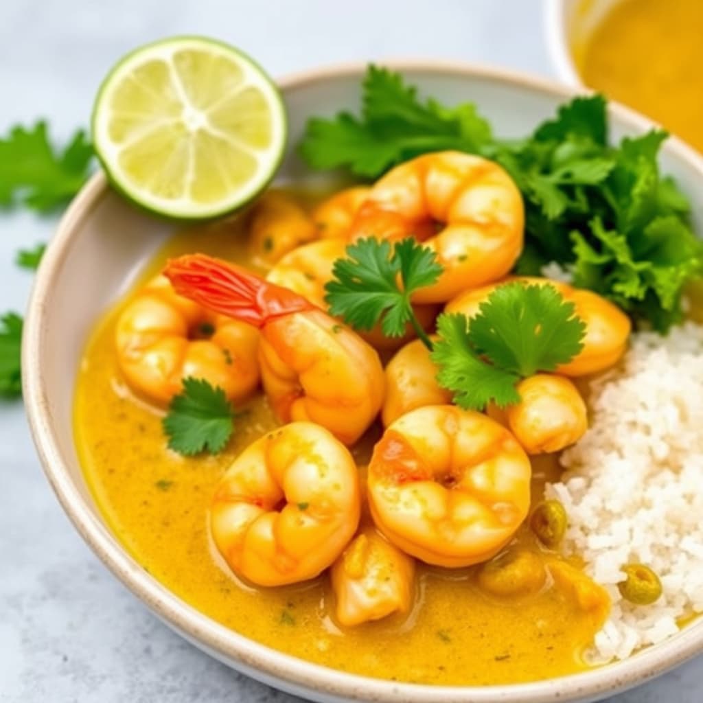 Grønn kokosnøtt-reker og kyllingkarri