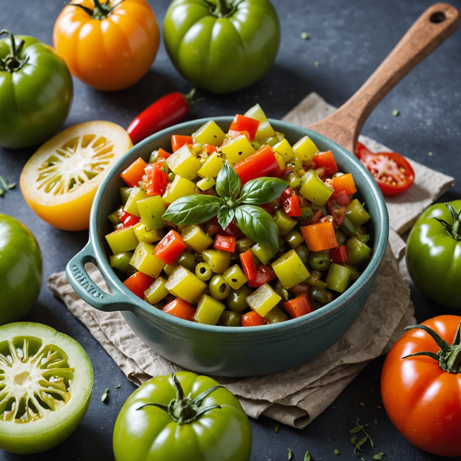 Grønn tomat- og paprikarelish