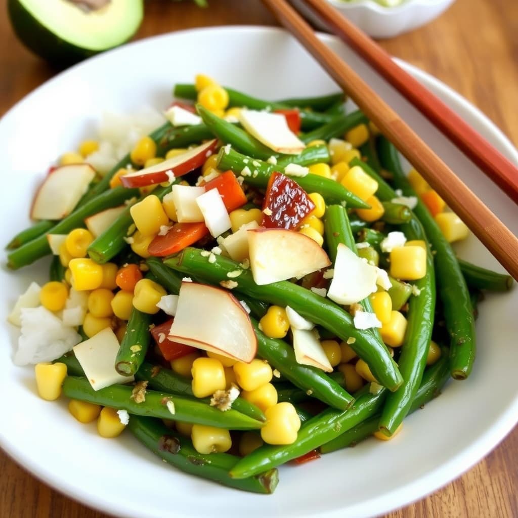 Grønne bønner, mais og kokosnøtt-stir-fry (Thoren)