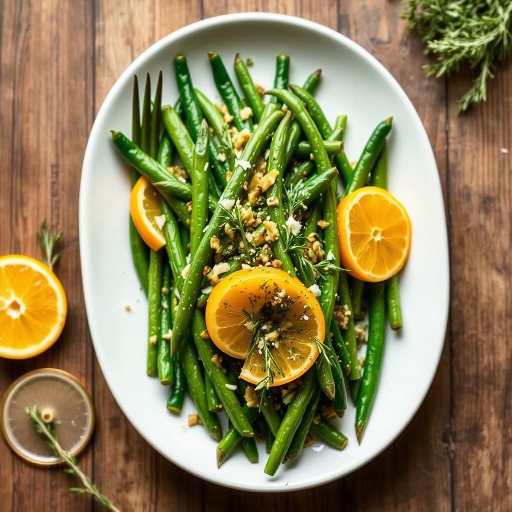 Grønne bønner med appelsin- og rosmarinsgremolata