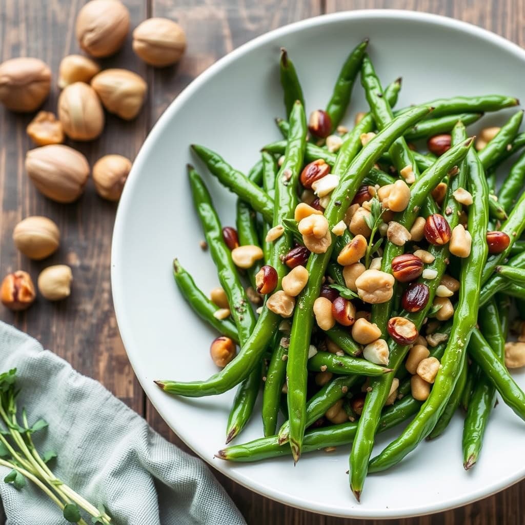 Grønne bønner med sjalottløk, hasselnøtter og estragon