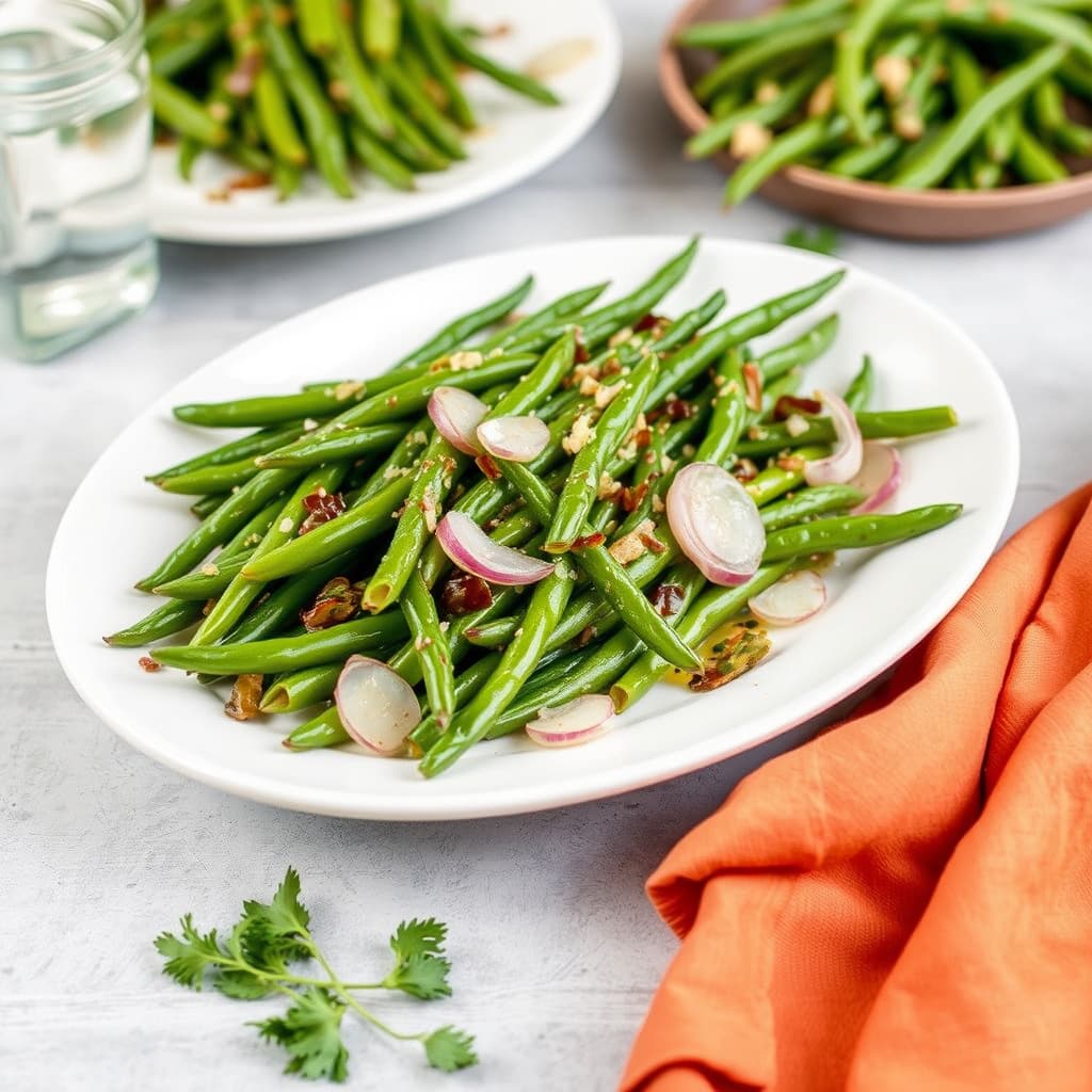 Grønne bønner med søt løkvinaigrette