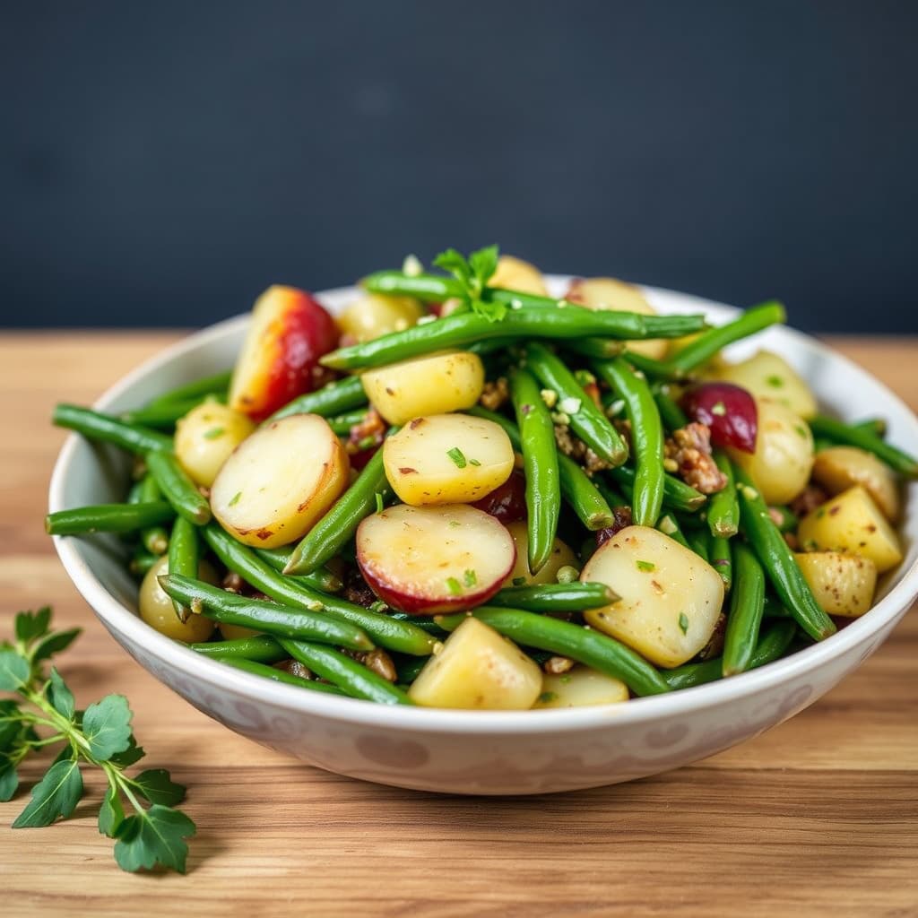 Grønne bønner og fingerling-potetsalat med sennep- og sjalottvinaigrette