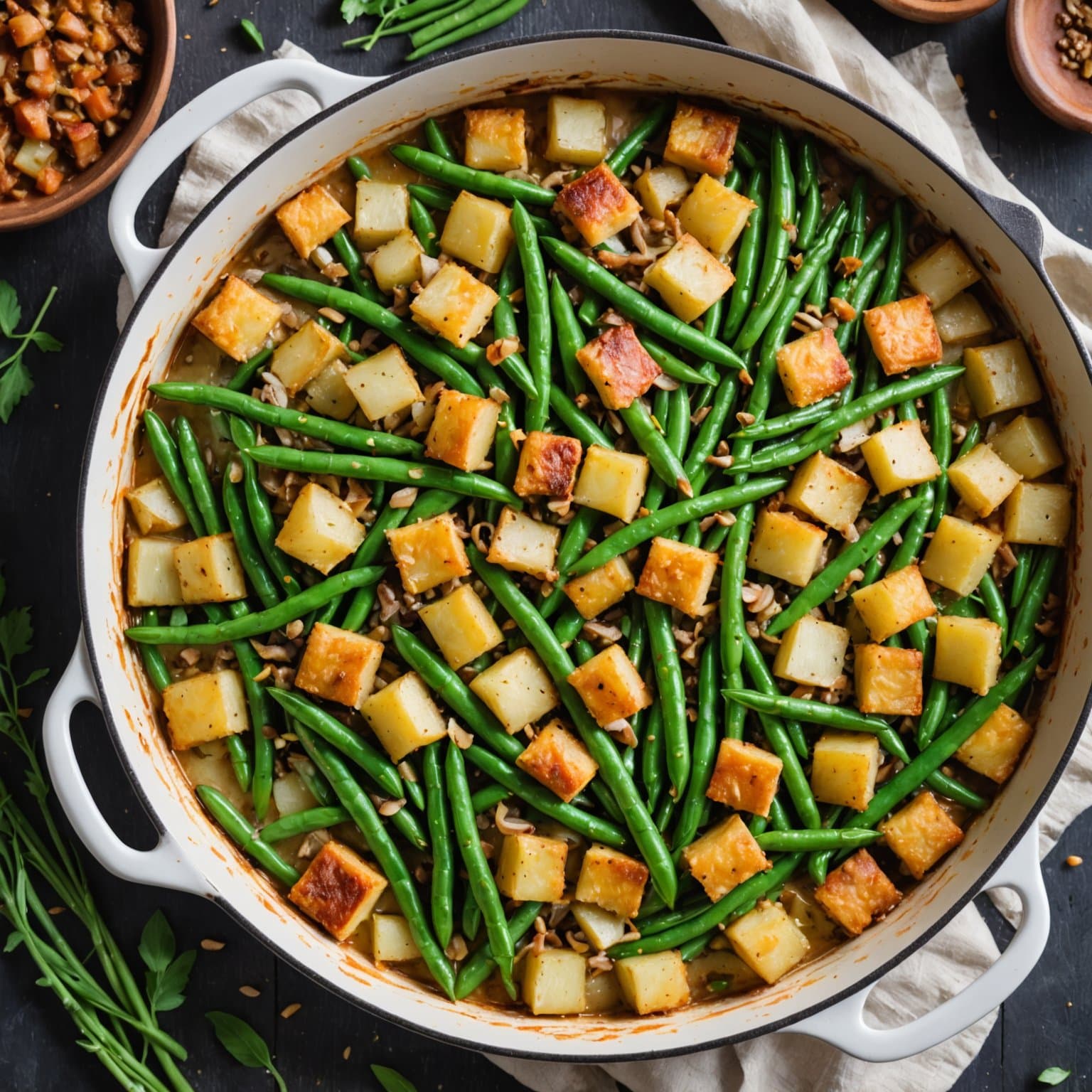 Grønne bønner og potetgrateng