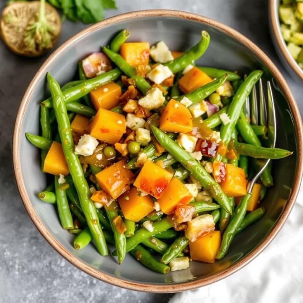 Grønne bønnesalat med aprikosvinaigrette
