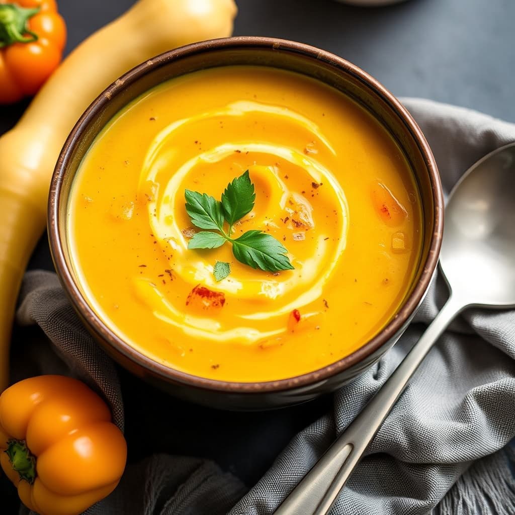 Gul squash- og paprika-suppe