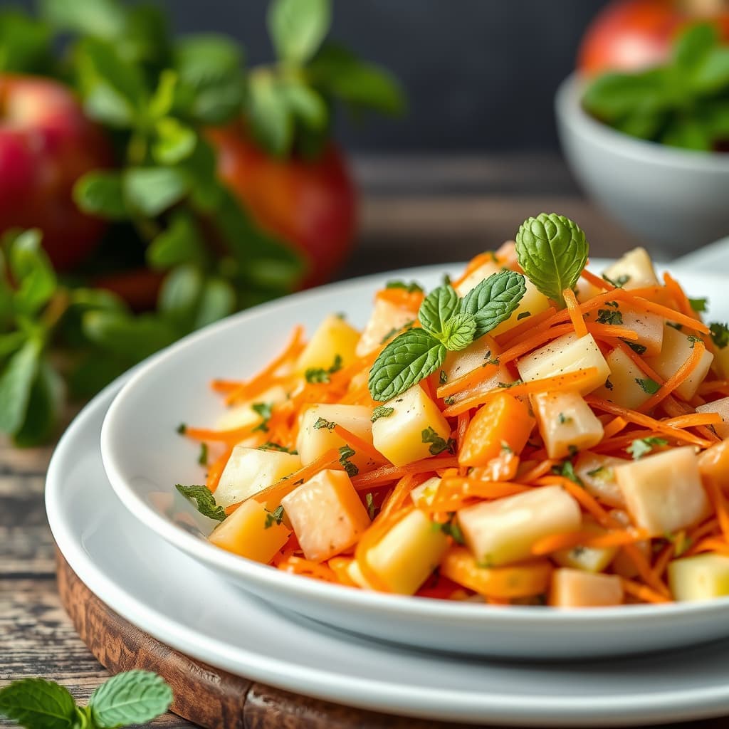 Gulrot-, grønt eple- og myntasalat