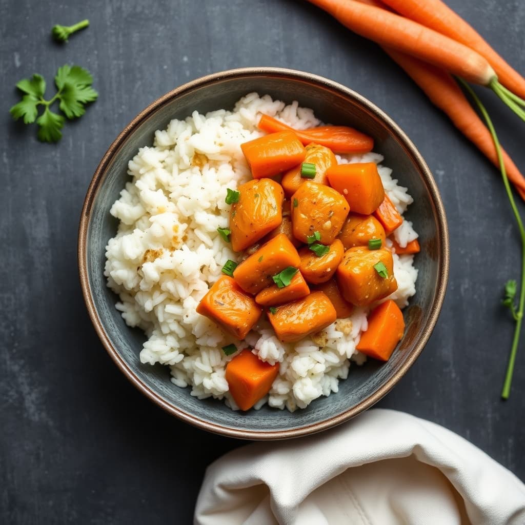 Gulrot- og ingefærkylling med ris
