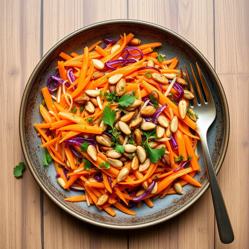 Gulrotslaw med ristet pinjekjerner og urter