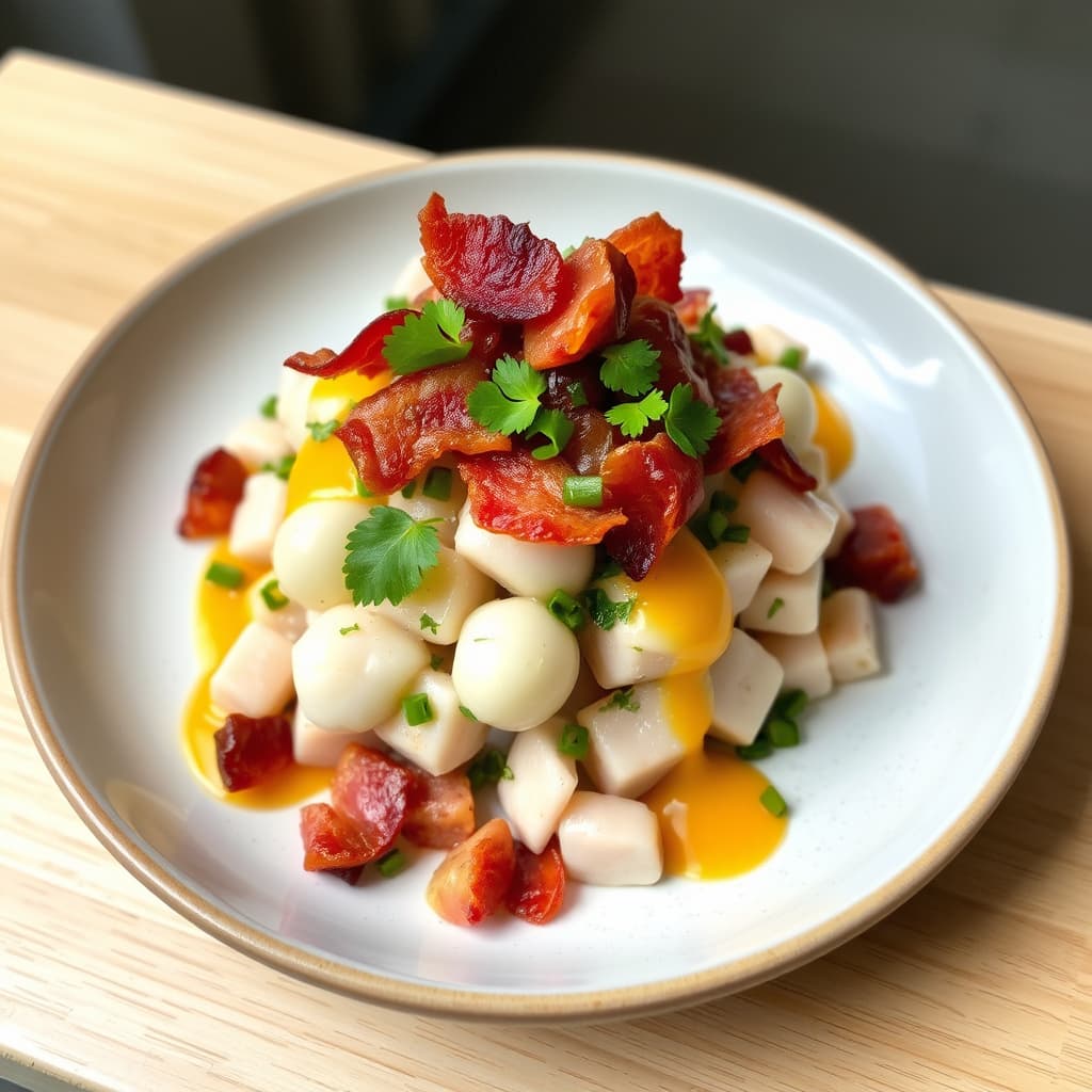 Gultail tartar med bacon og mandarinvinaigrette