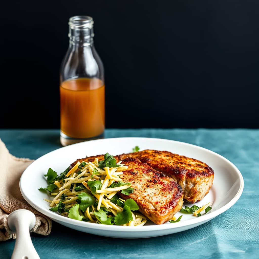 Habaneromarinert svinekotelett med sennepsgrønnsalat