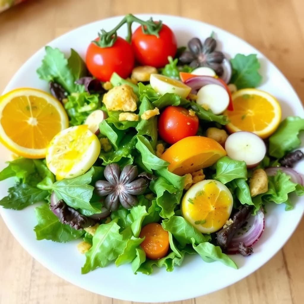 Hagesalat med appelsin- og dijonsennepsvinaigrette