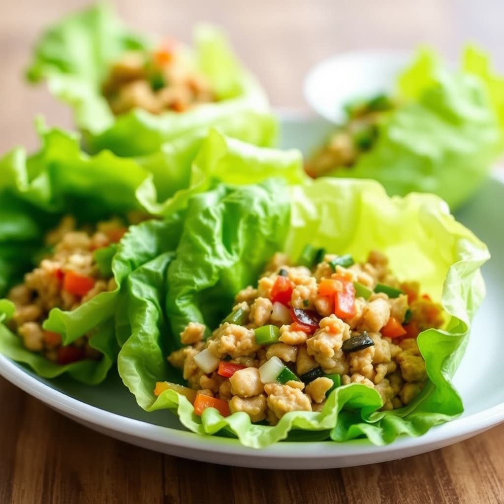 Hakket kylling med grønnsaker i salatbladskopper