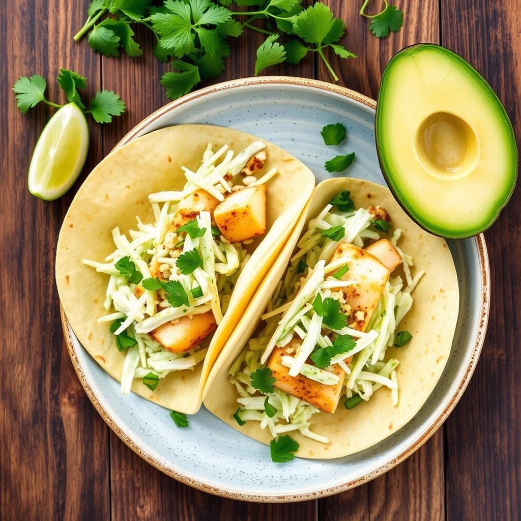 Halibut-fisketacos med koriander- og savoykålsslaw