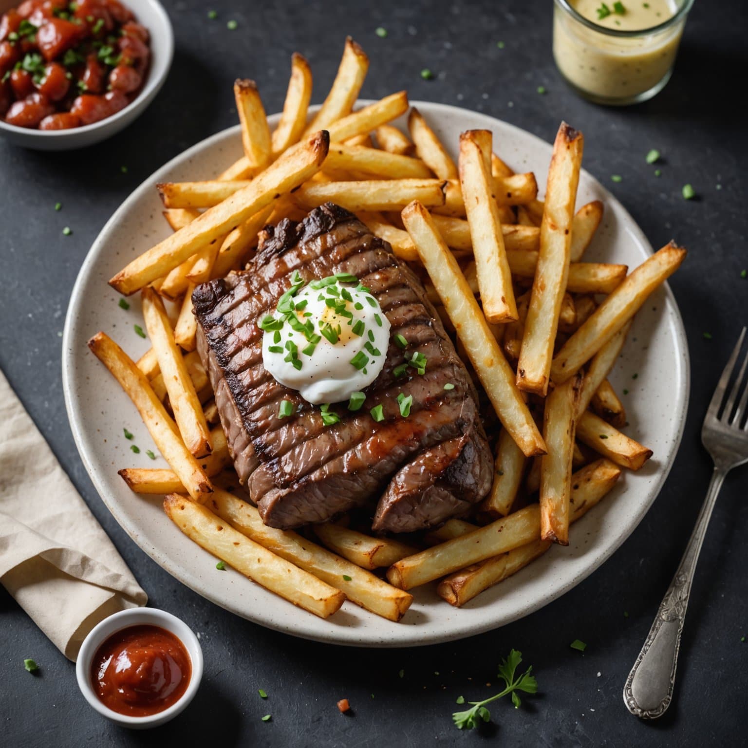 Halvstekt biff med pommes frites