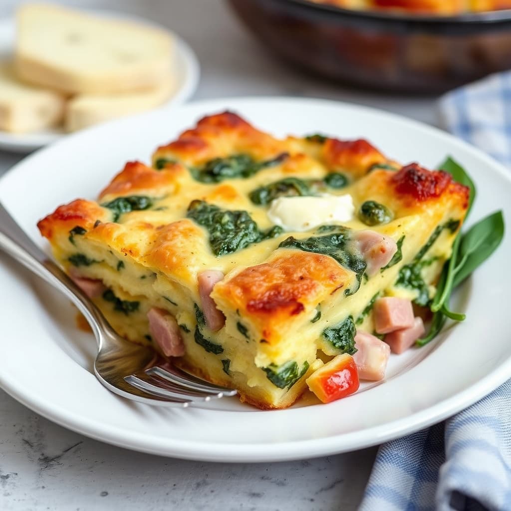 Ham, Fontina og spinatpudding med brød