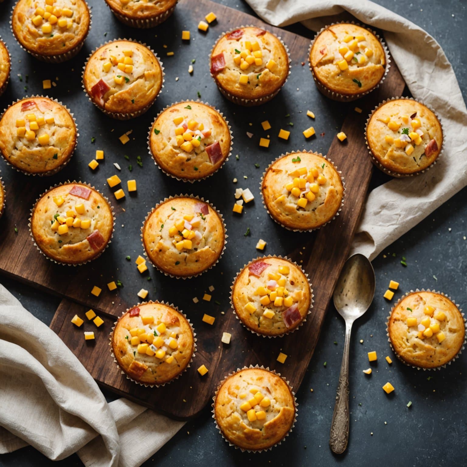 Ham og cheddar-kornmuffins