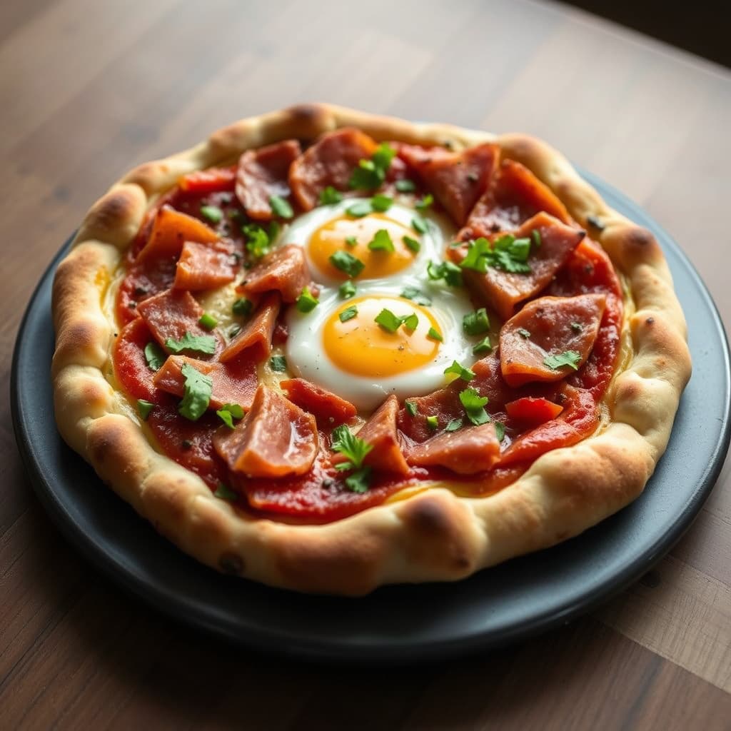 Ham og chili brunchpizza