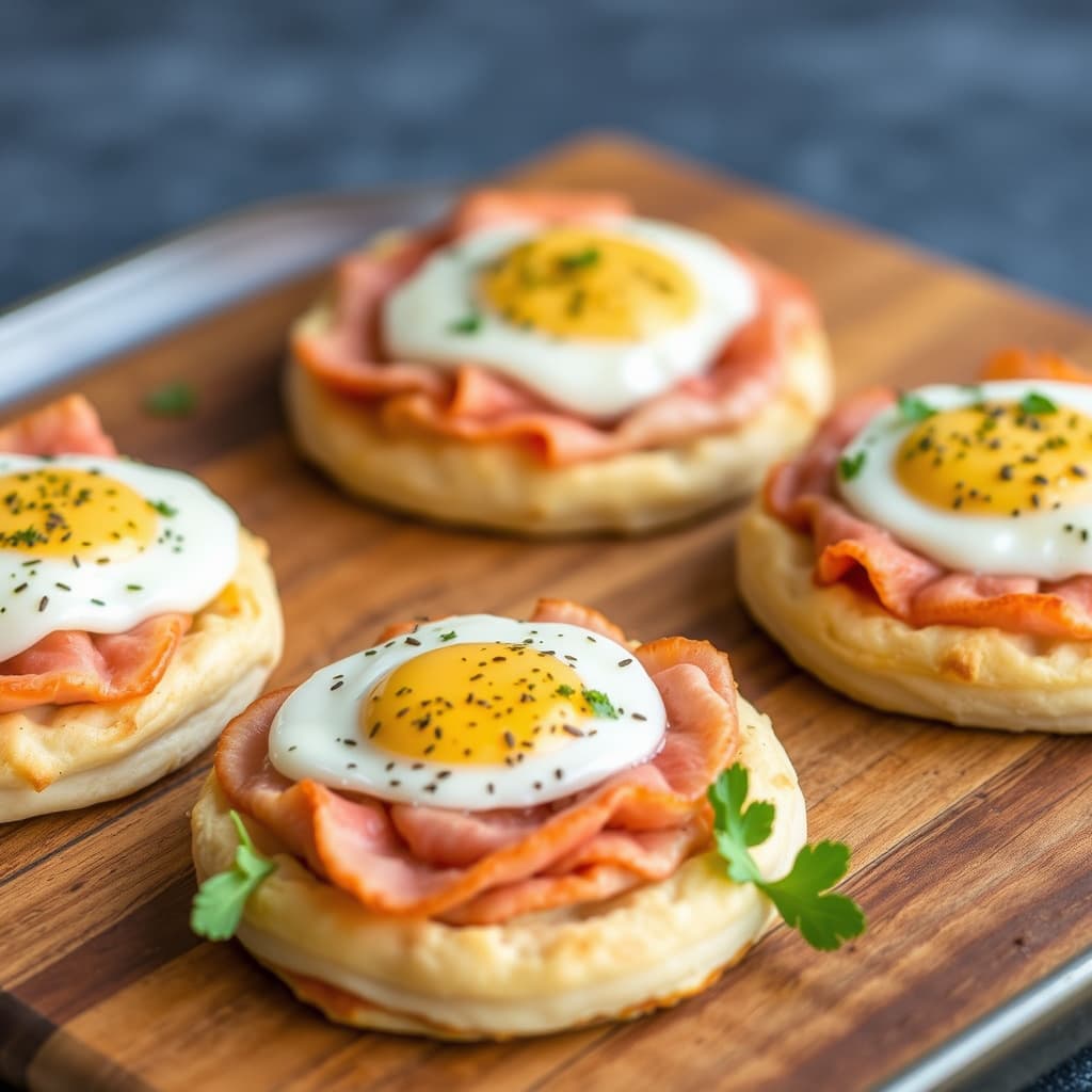 Ham og egg-biscuitpizzaer