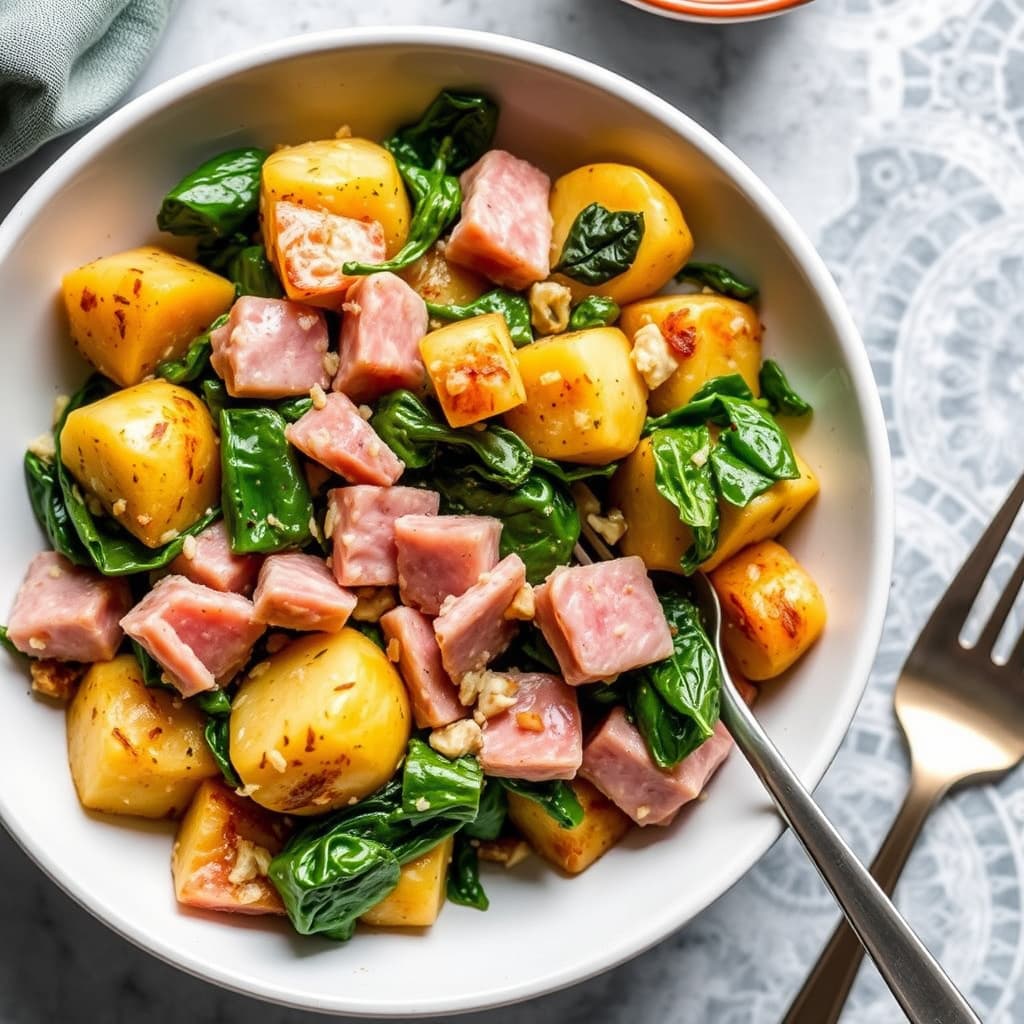 Ham- og spinatpoteter