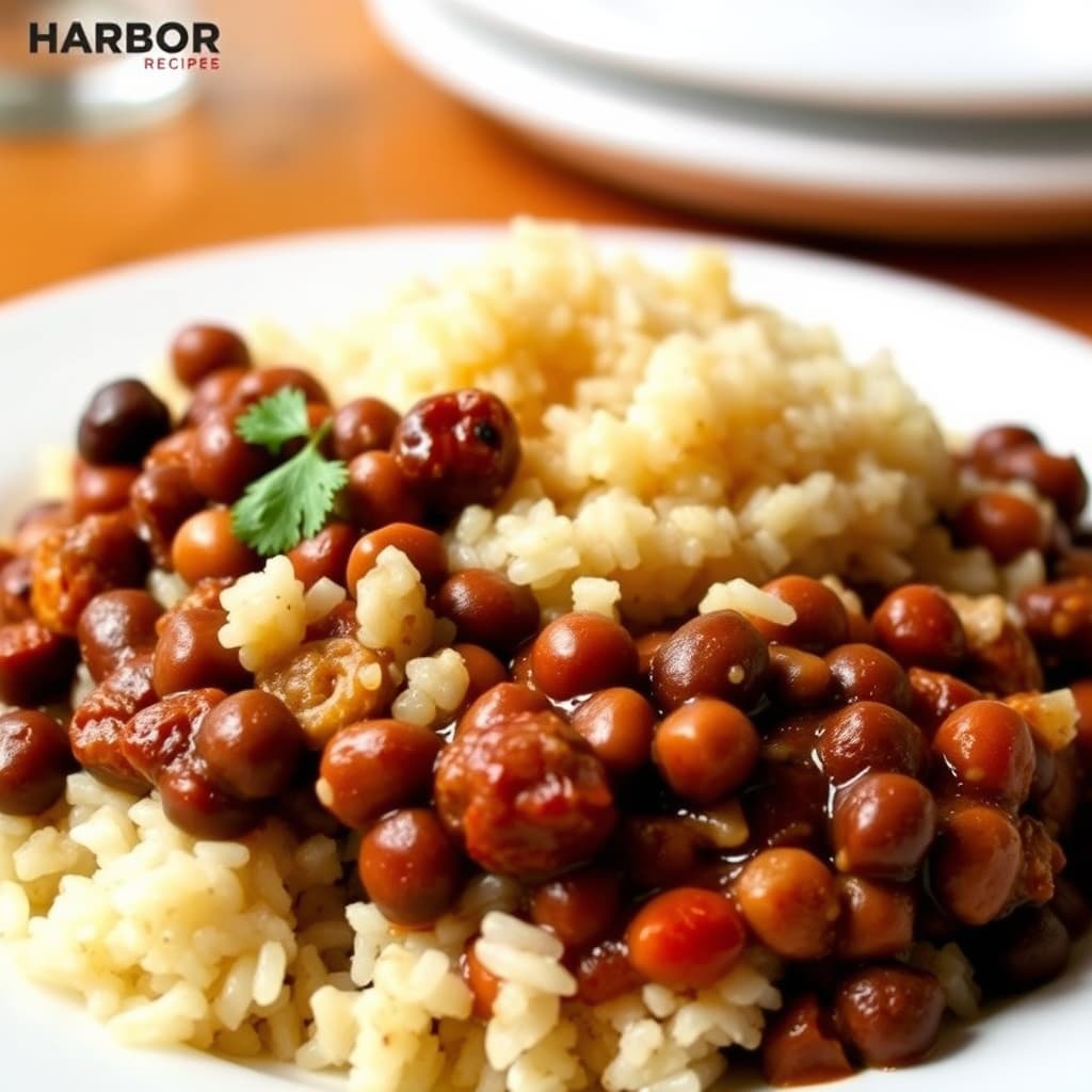 Harbor Restaurant and Bar sitt jamaicanske ris og erter (røde bønner og ris)