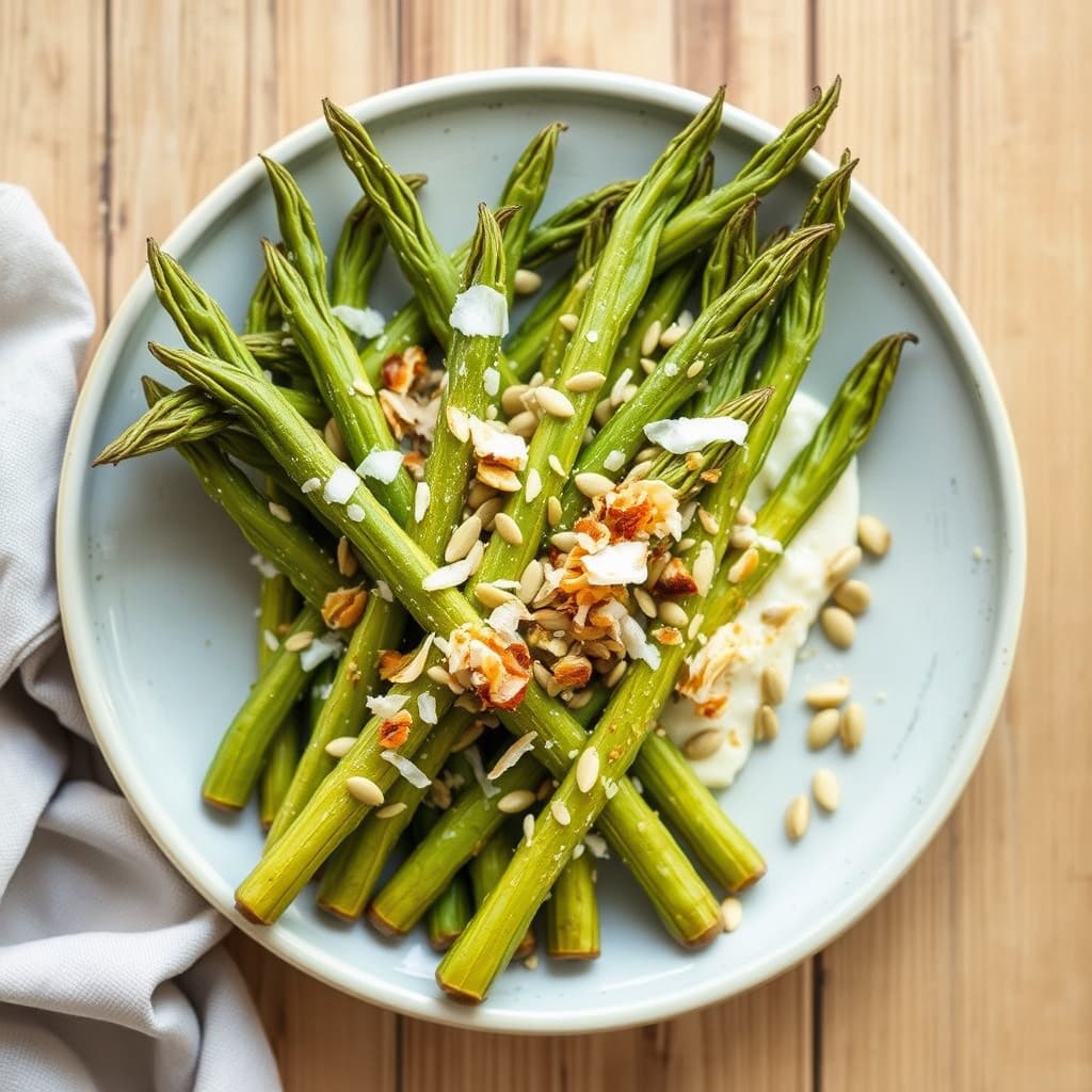 Haricots verts med sennepsfrø og ristet kokosnøtt