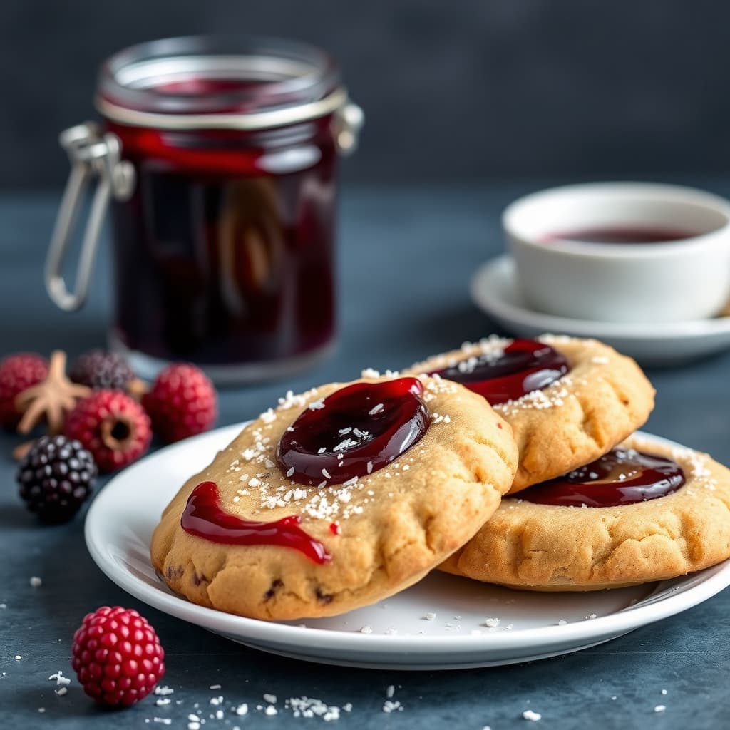 Hasselnøtt-Linzer-kaker med bjørnebærsyltetøy