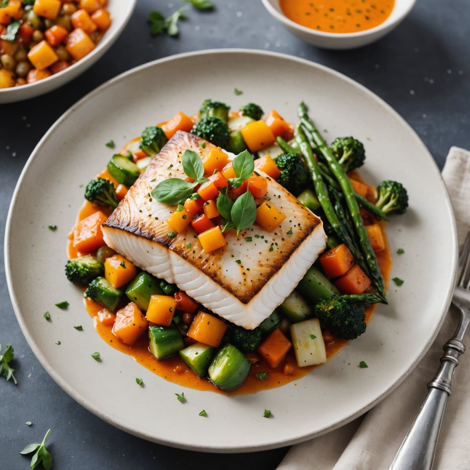 Havabbor med sommersaus av grønnsaker