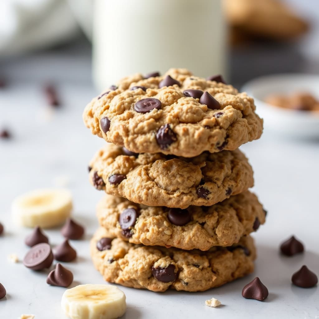 Havregryns- sjokolade- og peanøttsmørbanankaker til frokost