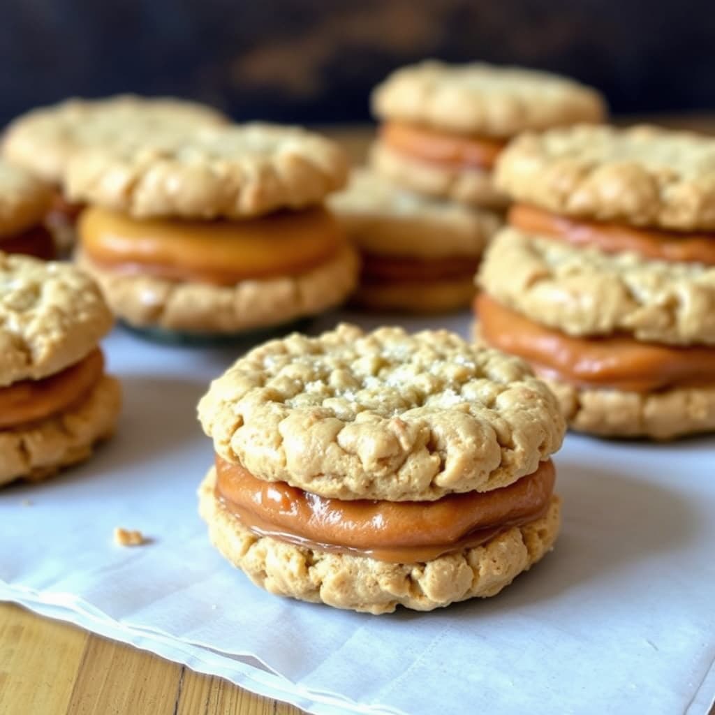 Havregrynssandwichkjeks med krydret peanøttsmørfyll