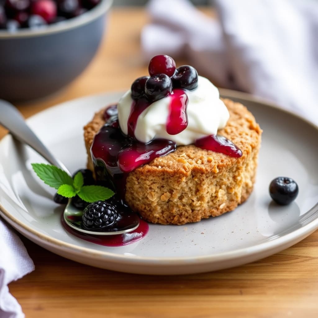 Havrekake med varm blandet bærkompott og clotted krem