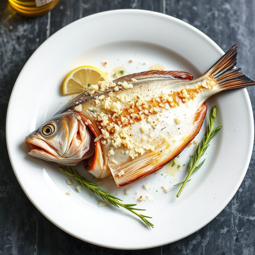 Hele branzinoen stekt i salt