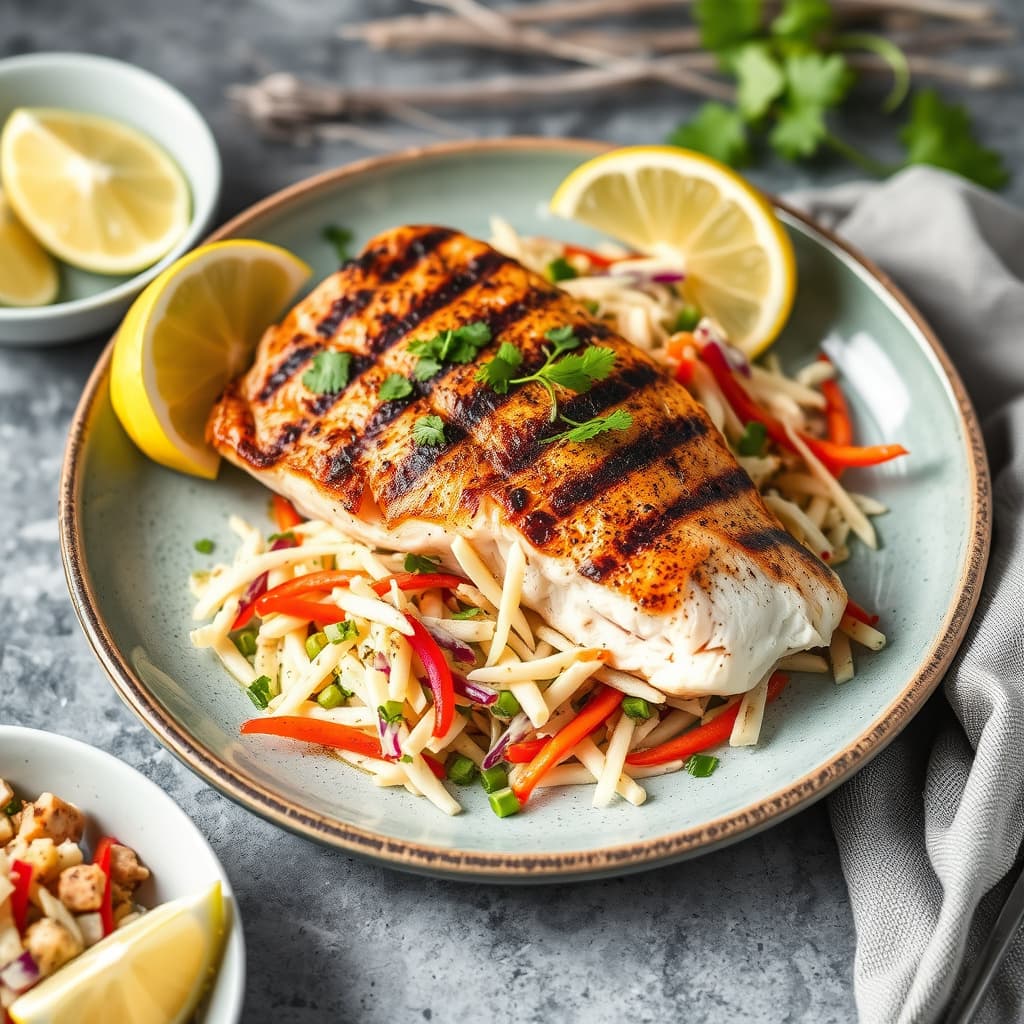 Helgrillet rød snapper med jicama-slaw