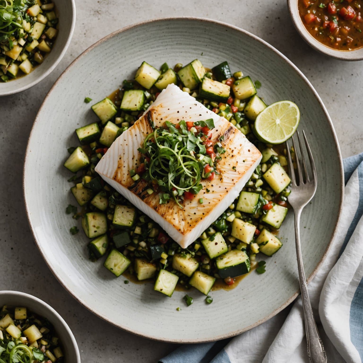 Hellefisk med squash-salsa verde