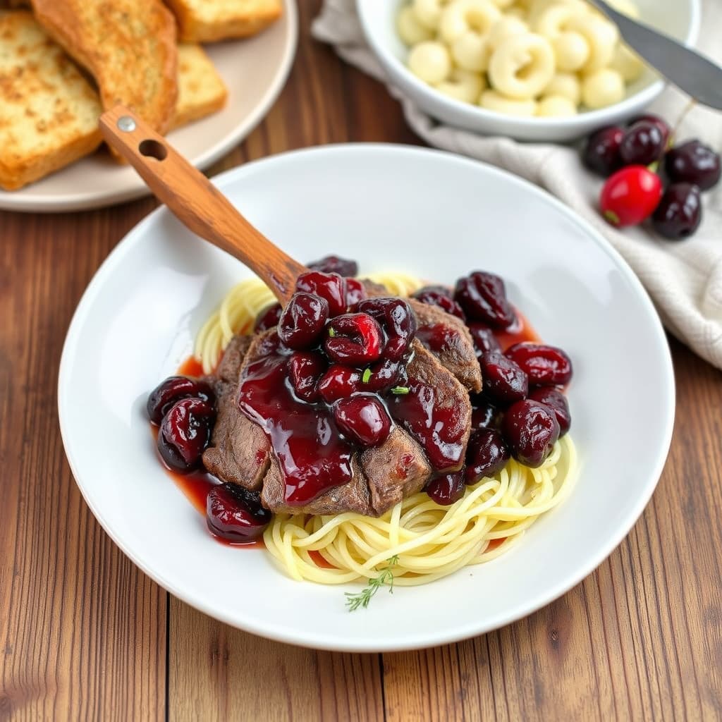 Hengestek med brandy-kirsebær