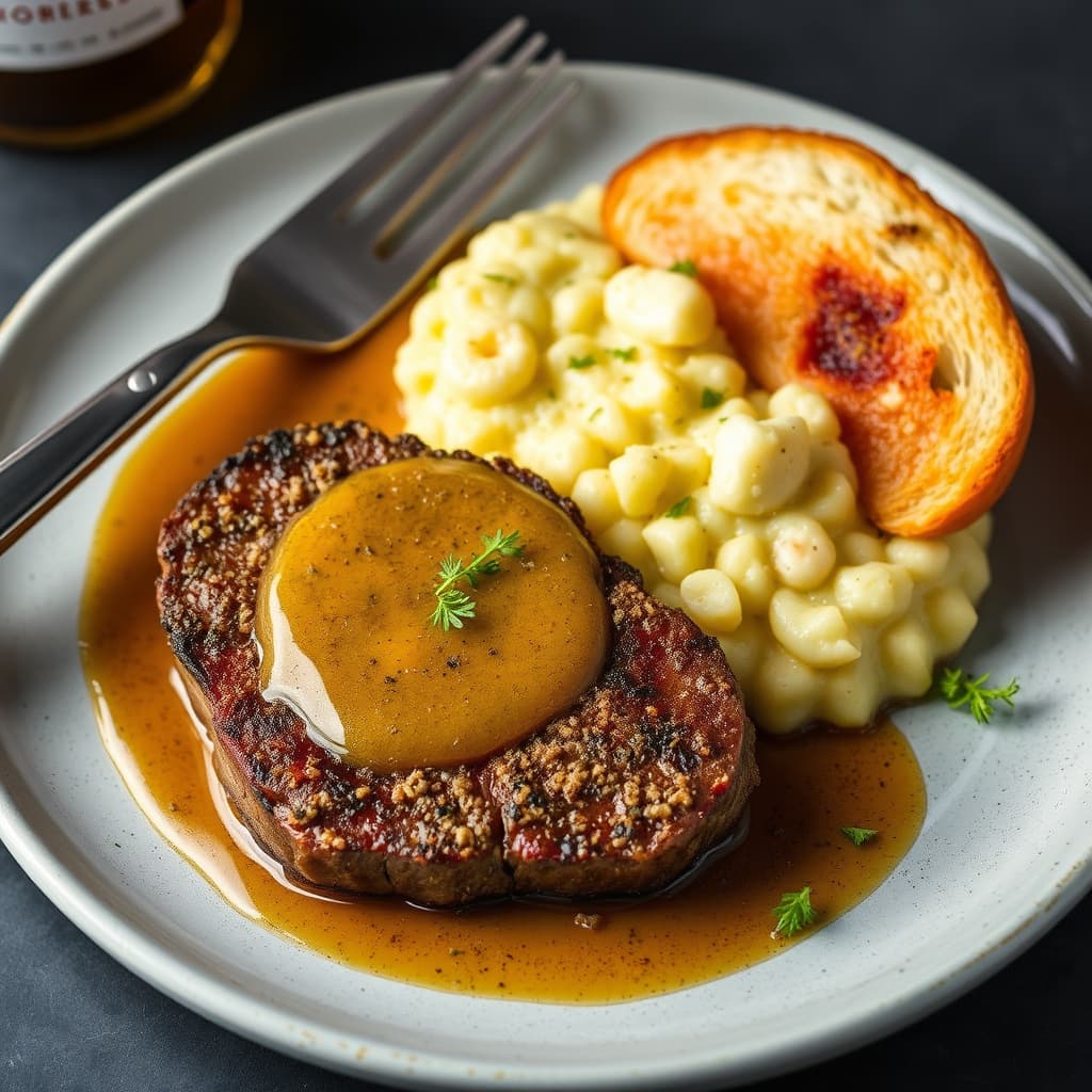 Hestebestøtt med pepperrotkrem, pale ale-demi-glace og potetkrabbesrisole