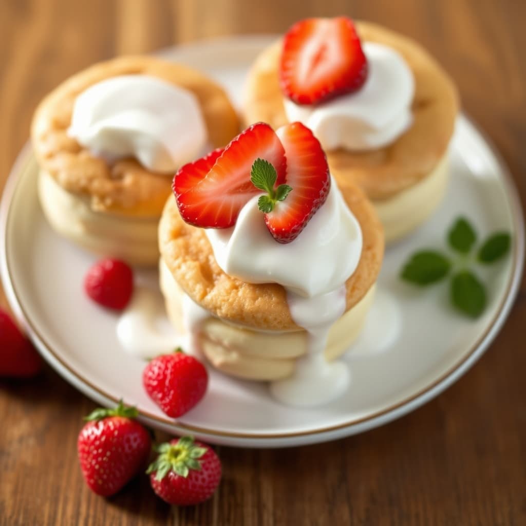 Hete melkekaker med jordbær og krem