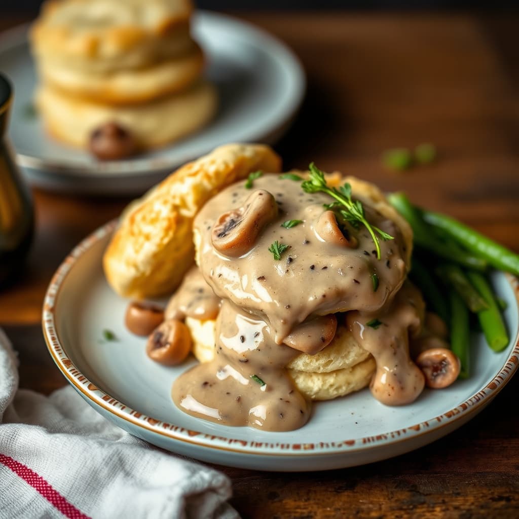 Hjemmelagde kjeks med shiitake-soppgravy