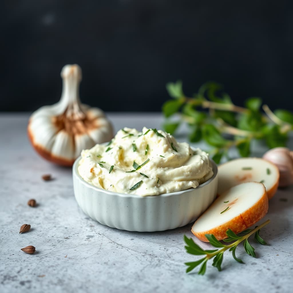 Hjemmelaget ostepålegg med hvitløk og urter