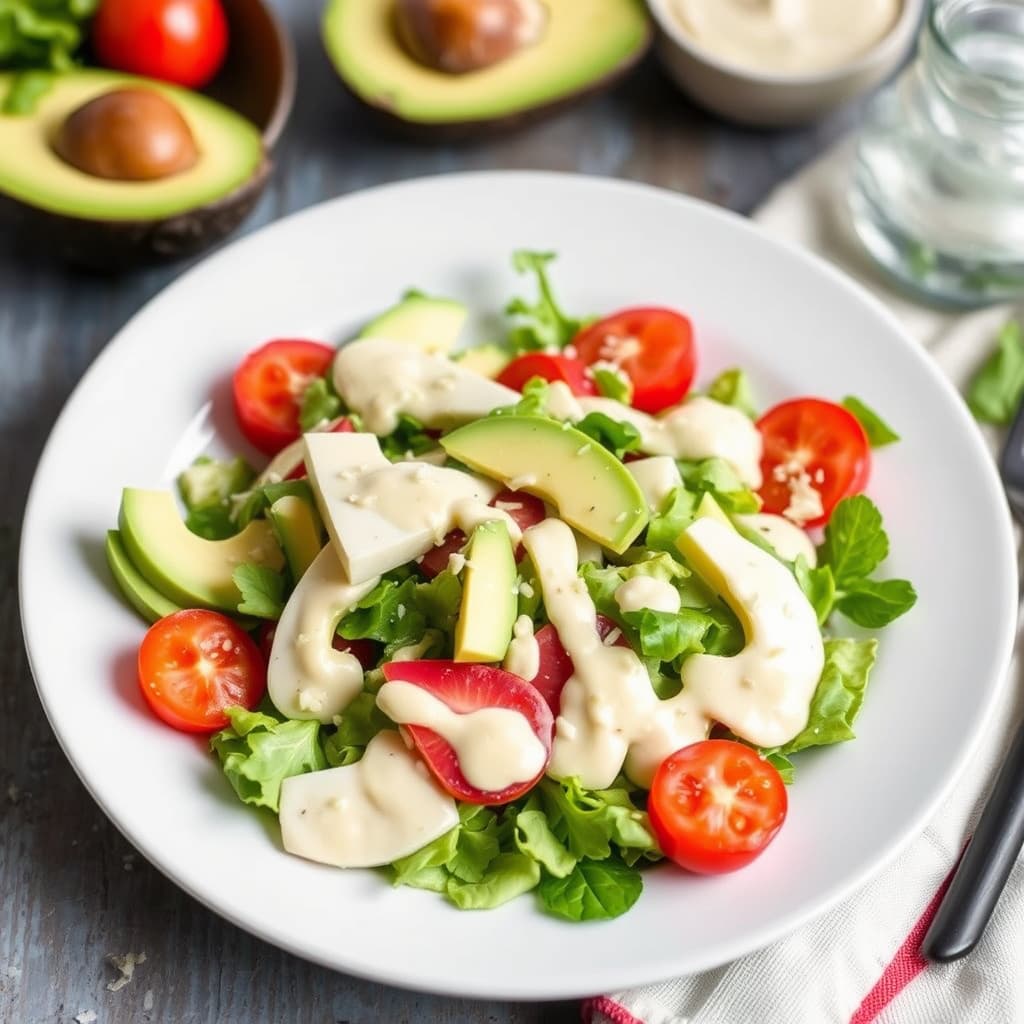 Hjertesalat, avokado og vannkresse med Thousand Island-dressing