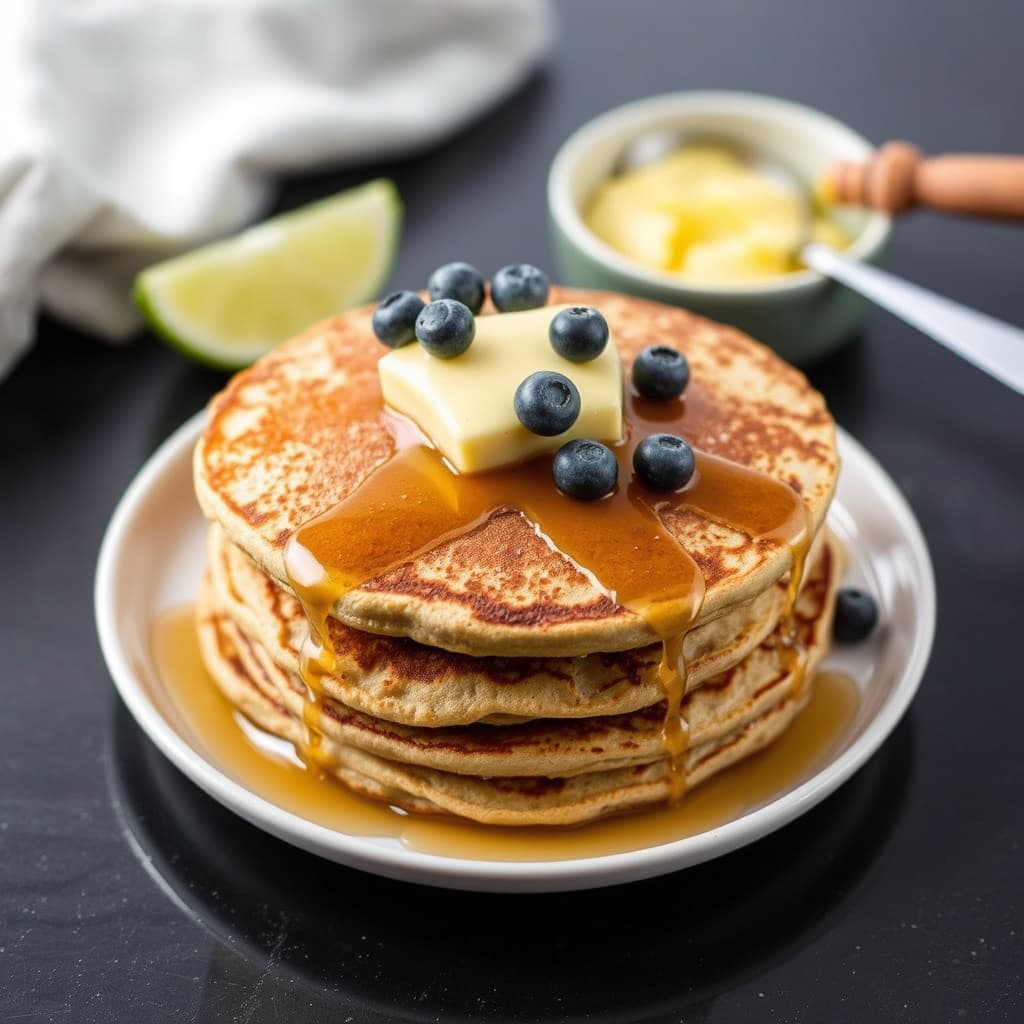 Honning-helkornpannekaker med honning-lime-smør