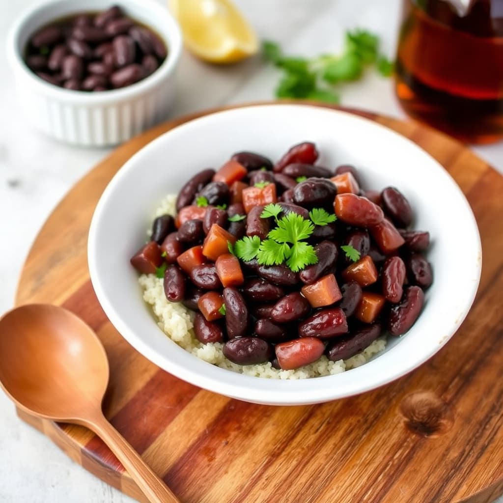 Honning- og rommarinerte svarte bønner