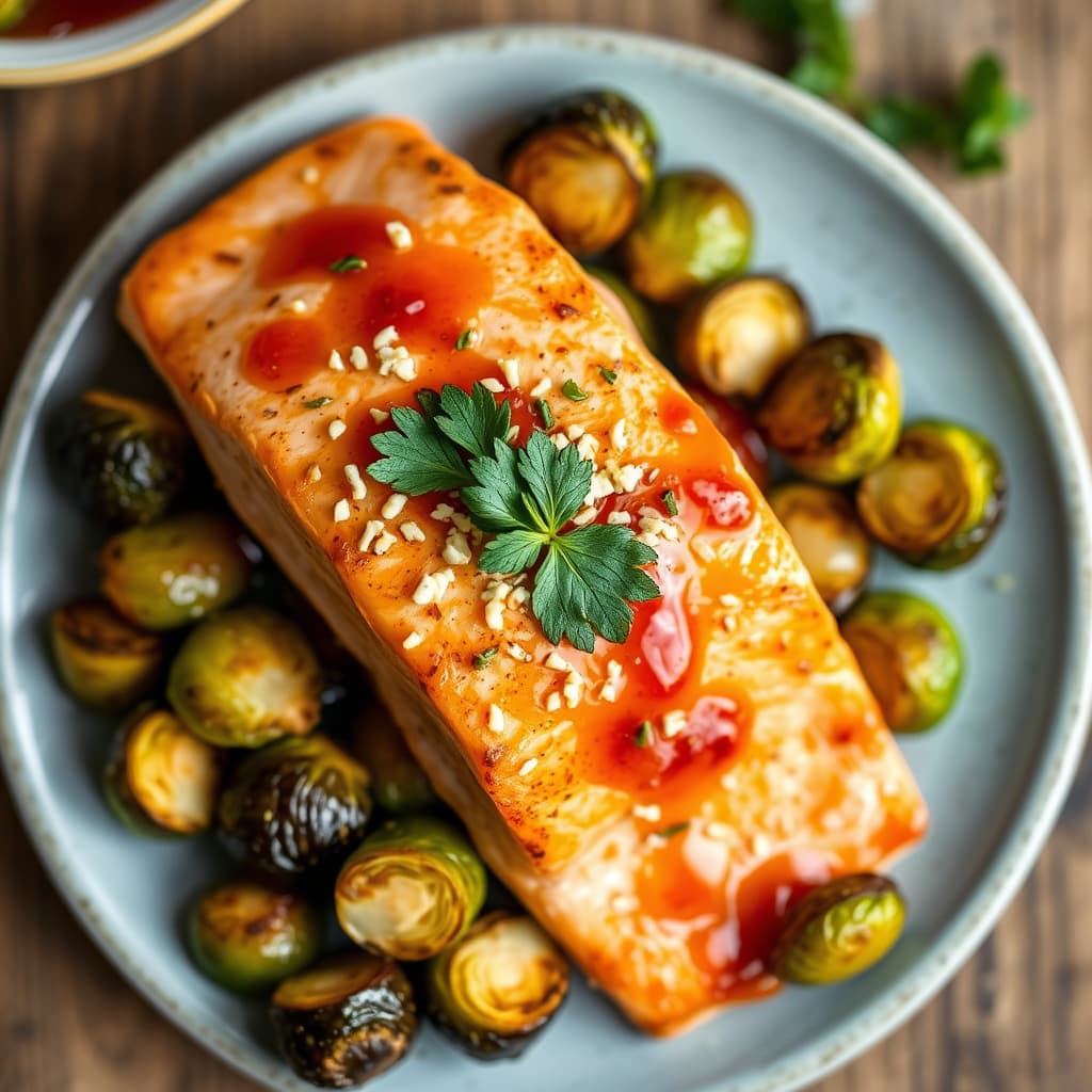 Honning- og srirachalaks med ovnsbakte rosenkål