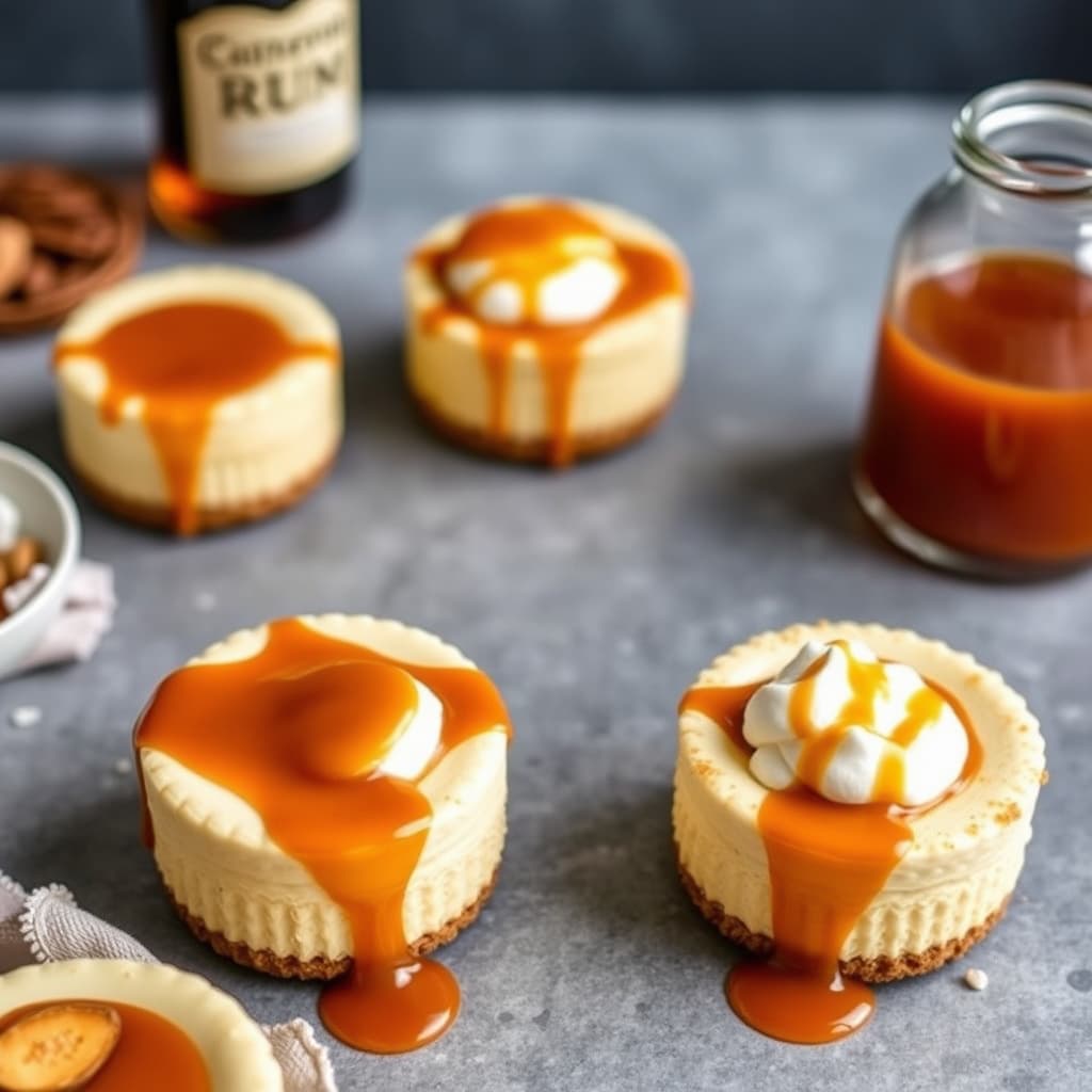 Hot Buttered Rum Cheesecakes med rom-karamellsaus