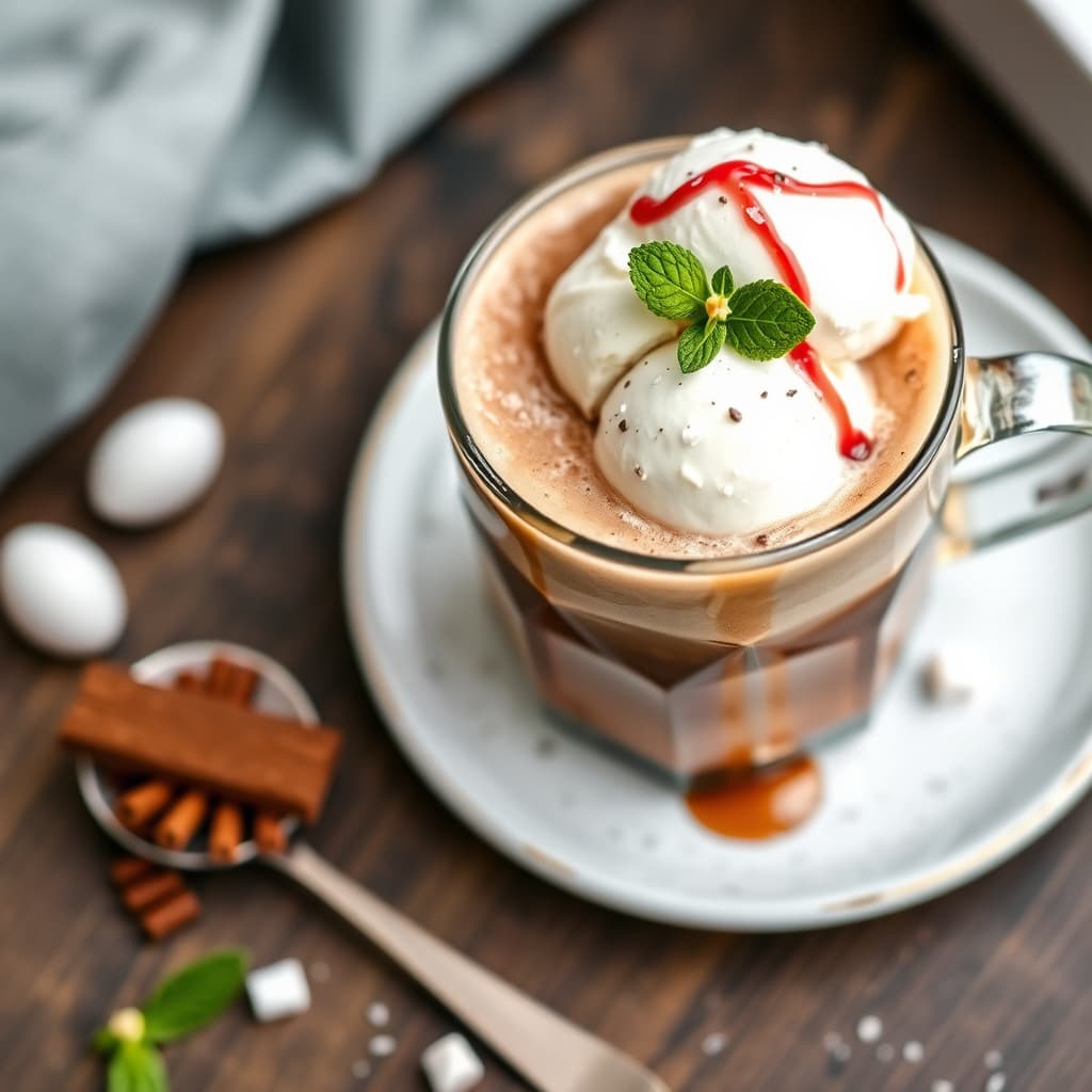 Hot-Cocoa Affogato med peppermynteis