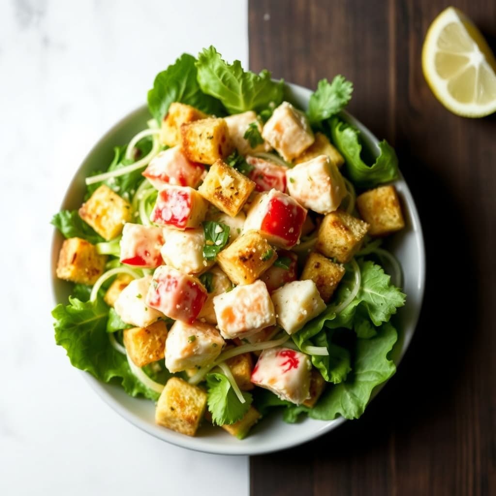 Hummer Caesar-salat med hvitløks- og sitroncroutoner