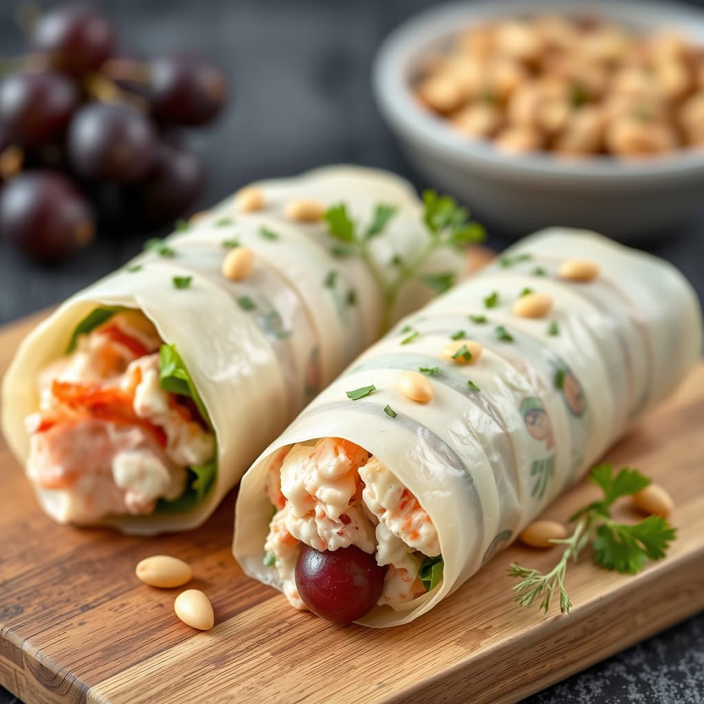 Hummer- og druesalatwraps med pinjekjerner og estragon