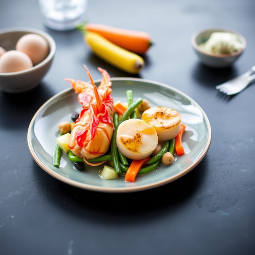 Hummer og sjøscallops med vårgrønnsaker