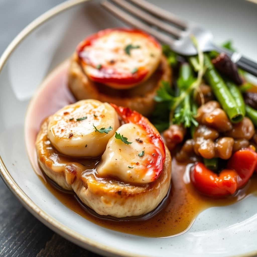 Hummer-sopp og Vidalia-løk tournedos med bourguignon-inspirert saus