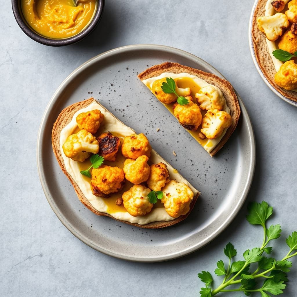 Hummus og krydret blomkål-tartine